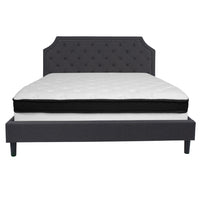 Flash Furniture Brighton King Size Tufted Upholstered Platform Bed with Memory Foam Mattress - Dark Grey Fabric-King Platform Bed and Mattress Set