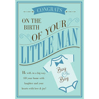 Millbrook Studios 5-3/8" x 7-3/4" Congrats On the Birth of Your Little Man Greeting Cards and Envelopes, 18 Pack (06682)-Printed on uncoated card stock