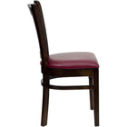 Flash Furniture HERCULES Series Vertical Slat Back Walnut Wood Restaurant Chairs with Burgundy Vinyl Seat - 2 Pack-Burgundy Vinyl Upholstered Seat