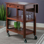 Winsome Jonathan Drop Leaf Kitchen Cart in Walnut (94734)-Dimensions (drop leaf extended): 28.2"W x 23.6"D x 33"H; Slatted Shelf: 21.8"W x 12.4"D