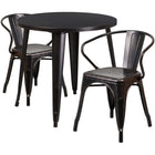 30'' Round Black-Antique Gold Metal Indoor-Outdoor Table Set with 2 Arm Chairs (CH-51090TH-2-18ARM-BQ-GG)-Indoor Outdoor Sets