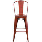 Flash Furniture Tabouret de bar pour l'intérieur et l'extérieur de 30 po haut. en métal rouge Kelly vieilli avec dossier-Ensemble de 4 tabourets de bar de style bistro