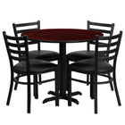 Flash Furniture 36" Round Mahogany Laminate Table Set with X-Base & 4 Ladder Back Metal Chairs - Black Vinyl Seat-Table and Chair Set