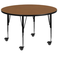 Flash Furniture Mobile 60''Dia Activity Table, Oak Thermal-Fused Laminate Top, Height-Adjustable Preschool Legs (XUA60RNDOKTPC)-Oak/chrome, laminate and steel