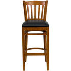 Flash Furniture HERCULES Series Vertical Slat Back Cherry Wood Restaurant Barstool - Black Vinyl Seat - 2 Pack-Set of 2 Wood Dining Bar Stools