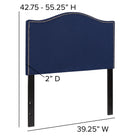 Flash Furniture - Tête de lit Lexington à une place rembourrée avec garniture pour clous décoratifs en tissu marine-Supports en métal noir avec fentes de rail de lit pour réglage