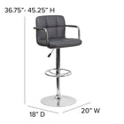Flash Furniture Contemporary Quilted Vinyl Adjustable Height Barstools with Arms & Chrome Base - Grey - 2 Pack-Seat Adjusts from Counter to Bar Height