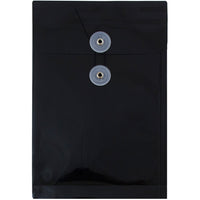 JAM Paper Plastic Envelopes with Button and String Tie - Open End - 6.25" x 9.25" - Black - 12 Pack -Colour: Black 