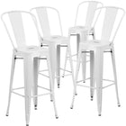 Flash Furniture Commercial Grade 30" High Metal Indoor-Outdoor Barstool with Back - White-Set of 4 Bistro Style Bar Stools