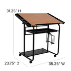 Flash Furniture Adjustable Drawing & Drafting Table with Black Frame & Dual Wheel Casters-Black High Gloss Frame Finish
