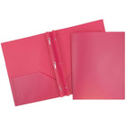 JAM Paper Plastic 2 Pocket School POP Folders with Metal Prongs Fastener Clasps, Fuchsia Hot Pink, 96 Pack-Pink