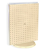 Azar Displays 20" x 16" Pegboard Counter Unit, Almond Solid (700500-ALM)-Two-sided display stands on a clear plastic revolving base, providing easy customer access