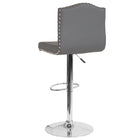 Flash Furniture Bellagio Contemporary Adjustable Height Barstool with Accent Nail Trim - Grey LeatherSoft - 2 Pack-Individual Silver Nail Accents