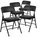 Flash Furniture HERCULES Series Curved Triple Braced & Double Hinged Black Vinyl Metal Folding Chair-Set of 4 Padded Metal Folding Chairs