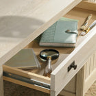 Sauder 65"W Costa Executive Desk - Chalked Chestnut-Cord management includes two desk top grommet holes to keep your cord clutter neatly contained