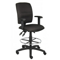 Nicer Interior - tabouret de dessin multifonction en tissu avec bras réglables - noir-Rembourré en tissu noir avec accoudoirs réglables et un repose-pieds chromé de 20 pouces de diamètre