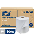 Tork Universal Hand Towel Roll - White - 800' - 6 Pack-Long-lasting rolls minimize maintenance costs while maximizing service