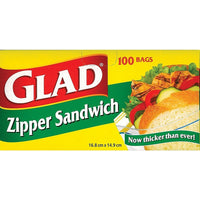 Glad Zipper Sandwich Bags, 100 Bags Pack (12623WAVE)-One 100-count box of Glad Zipper Sandwich Bags
