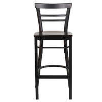 Flash Furniture HERCULES Series Black Two-Slat Ladder Back Metal Restaurant Barstool - Walnut Wood Seat - 2 Pack-Set of 2 Metal Dining Bar Stools