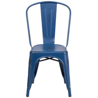 Flash Furniture Distressed Antique Blue Metal Indoor-Outdoor Stackable Chair-Stackable Bistro Style Chair