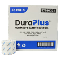 DuraPlus 2-Ply Bathroom Tissue - White - 500 Sheets - 48 Pack-Decoratively embossed and individually wrapped