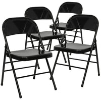 Flash Furniture Hercules Series Triple Braced & Quad Hinged Metal Folding Chair, Black, 4 Pack-Set of 4 Metal Folding Chairs