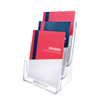Deflecto DocuHolder Literature Holder - 3 Compartments - Magazine Size - Clear (77301)-Display a variety of literature at once, and save valuable counter space