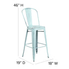 Flash Furniture Commercial Grade 30" High Distressed Green-Blue Metal Indoor-Outdoor Barstool with Back-Lightweight Design