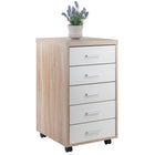 Winsome 18556 Kenner Mobile Storage Cabinet, 5 Drawers, Reclaimed Wood/White Finish-Rolls easily on casters, 2 of which lock