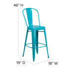 Flash Furniture 30" High Crystal Teal-Blue Metal Indoor-Outdoor Barstool with Back-Footrest