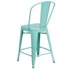 Flash Furniture 24" High Mint Green Metal Indoor-Outdoor Counter Height Stool with Back-Drain Holes in Seat