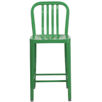 Flash Furniture Commercial Grade 24" High Green Metal Indoor-Outdoor Counter Height Stool with Vertical Slat Back - 2 Pack-Set of 2 Industrial Modern Counter Stools