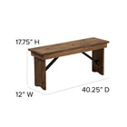 Flash Furniture HERCULES 40" x 12" Antique Rustic Solid Pine Folding Farm Bench-8.25" Wide Legs