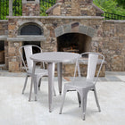 30'' Round Silver Metal Indoor-Outdoor Table Set with 2 Cafe Chairs [CH-51090TH-2-18CAFE-SIL-GG]-30"W x 30"D x 29.50"H