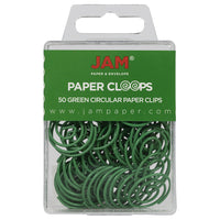 JAM Paper Circular Coloured Papercloops, Green Round Paper Clips, 5 Packs of 50, 250 Total (2187135g)-Green