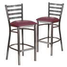Flash Furniture HERCULES Series Clear Coated Ladder Back Metal Restaurant Barstool - Burgundy Vinyl Seat - 2 Pack-Ladder Back Design