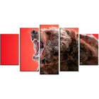 Designart – Beware of the Bear, impression sur toile rouge, 5 panneaux, (PT2344-373)-Impression