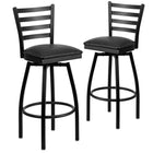 Flash Furniture – Tab. de bar pivotant Hercules en métal noir, dossier à traverses horizontales, assise en vinyle noir, 2/pqt-Ensemble de 2 tabourets de bar en métal pour la salle à manger