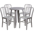24'' Round Silver Metal Indoor-Outdoor Table Set with 4 Vertical Slat Back Chairs [CH-51080TH-4-18VRT-SIL-GG]-Metal Cafe Table