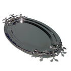 Elegance Sparkle Silver Leaf Oval Tray-Material: Stainless Steel