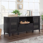 Sauder 433265 Tiffin Line Large Credenza - Raven Oak - 2 Box-Door fronts feature rattan insert.
