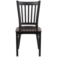 Flash Furniture HERCULES Series Black Vertical Back Metal Restaurant Chair - Walnut Wood Seat-Metal Chair