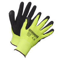 Forcefield High-Viz Nylon Gloves With Latex Coated Palms - Size 9 - Yellow/Black - 2 Pack-General purpose, grip, polyester, latex