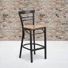 Flash Furniture HERCULES Series Black Two-Slat Ladder Back Metal Restaurant Barstool - Natural Wood Seat-.625'' Thick Plywood Seat
