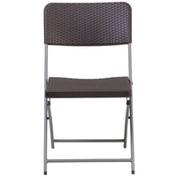 Flash Furniture HERCULES Series Rattan Plastic Folding Chair with Grey Frame - Brown-Plastic Folding Chair