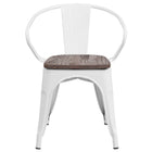 Flash Furniture Metal Chair with Wood Seat & Arms - White-Set of 4 Stackable Bistro Style Chairs