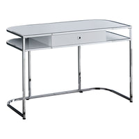 Monarch Specialties 7520 48" Computer Desk - Glossy White/Chrome Metal-Computer desk with 1 storage drawer and 2 open shelves