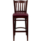 Flash Furniture – Tabouret de bar/restaurant Hercules en acajou avec dossier à lattes verticales et siège en vinyle bourgogne-Tabouret de bar à manger en bois
