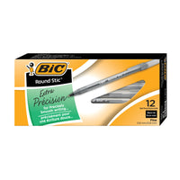 BIC Round Stic Extra Value Ballpoint Stick Pens – Fine Tip – Black – 12 Pack  -Rugged carbide tip writes through carbons easily