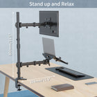 SHOPPINGALL Extra Tall Fully Adjustable Dual Monitor and Laptop Mount Stand with 31.5 inch Stand-up Pole for Laptop up to 17" Monitors up to 32" - SA-LH09L-Black-[CLEAN WORKSPACE] The integrated cable management system effortlessly stows cables and adjustment tools. Coupled with the anti-scratch pad on the base, we ensure a clutter-free and pristine workspace.